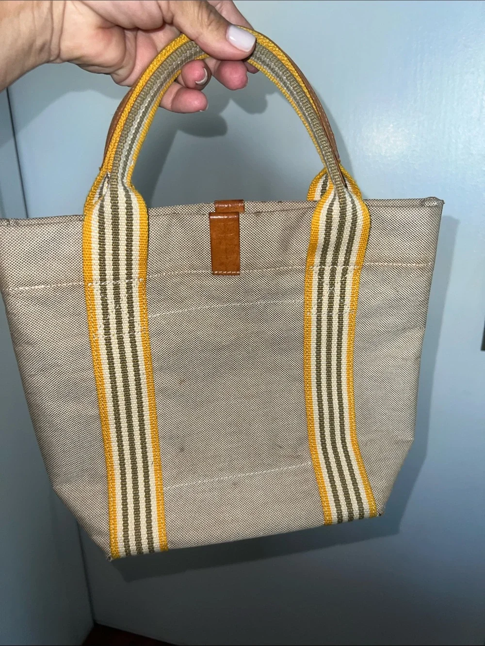 Orla Kiely Beige Canvas Tote with Yellow-Trim Straps